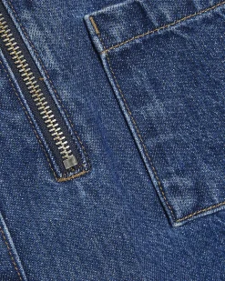 Blue Denim Zip Front Mini Shirt Dress