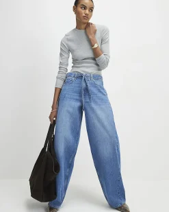 Blue Drawstring Balloon Leg Jeans