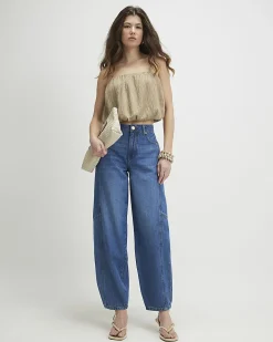 Blue Elastic Back Soft Barrel Leg Jeans