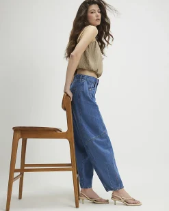 Blue Elastic Back Soft Barrel Leg Jeans