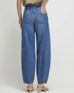 Blue Elastic Back Soft Barrel Leg Jeans