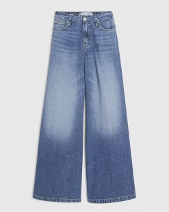 Blue Elasticated Back Wide Leg Jeans