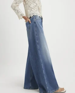Blue Elasticated Back Wide Leg Jeans