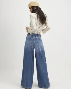 Blue Elasticated Back Wide Leg Jeans