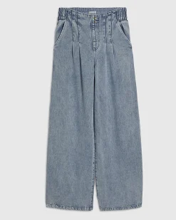 Blue Elasticated Dart Front Wide Leg Jeans