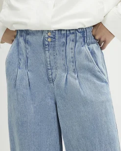 Blue Elasticated Dart Front Wide Leg Jeans