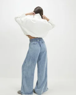 Blue Elasticated Dart Front Wide Leg Jeans