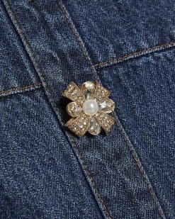 Blue Embellished Button Denim Mini Dress