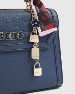 Blue Embossed Charm Tote Bag