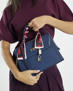 Blue Embossed Charm Tote Bag