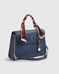 Blue Embossed Charm Tote Bag