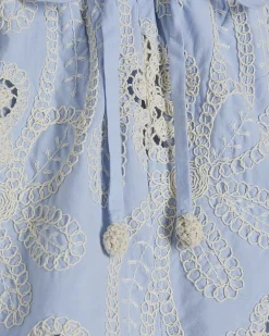 Blue Embroidered Crochet Shorts