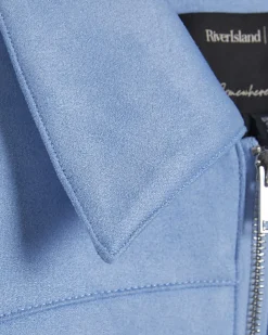 Blue Faux Suede Bomber Jacket