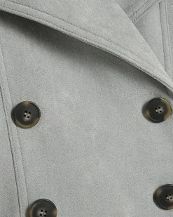 Blue Faux Suede Collared Bomber Jacket