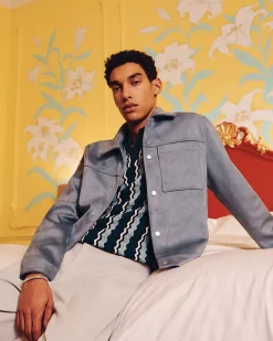 Blue Faux Suede Shacket