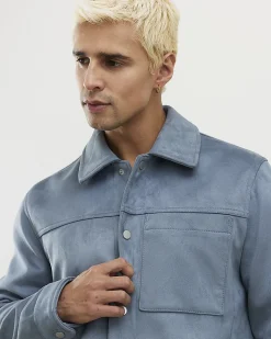 Blue Faux Suede Shacket
