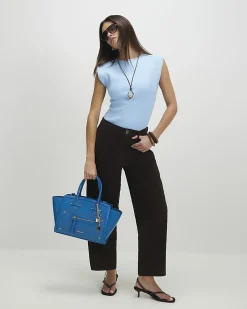Blue Fitted Knit Sleeveless Top