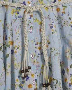 Blue Floral Belted Long Sleeve Shirt Dress