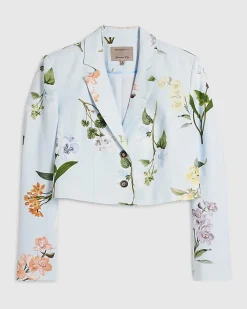 Blue Floral Cropped Blazer