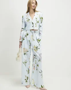 Blue Floral Cropped Blazer