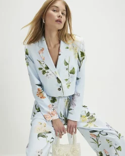 Blue Floral Cropped Blazer
