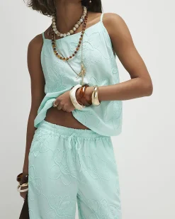 Blue Floral 3D Embroidered Textured Trousers