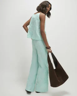 Blue Floral 3D Embroidered Textured Trousers