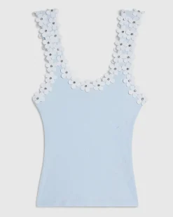 Blue Floral Diamante Trim Tank Top
