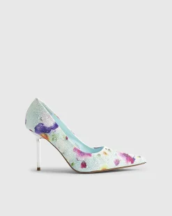 Blue Floral Embellished Court Heels