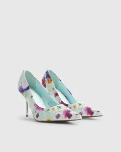 Blue Floral Embellished Court Heels