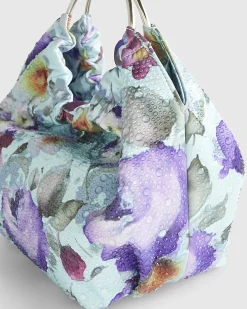 Blue Floral Embellished Grab Top Clutch Bag