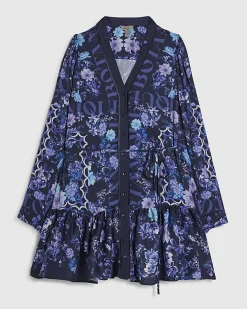 Blue Floral Mini Shirt Dress