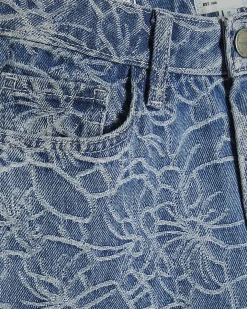 Blue Floral Print Relaxed Straight Jeans