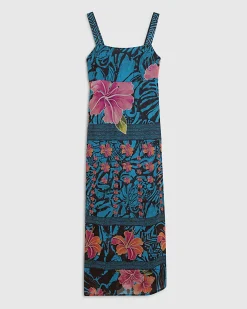 Blue Floral Printed Babydoll Maxi Dress