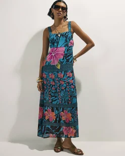 Blue Floral Printed Babydoll Maxi Dress