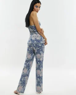 Blue Floral Relaxed Straight Jeans