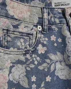Blue Floral Relaxed Straight Jeans