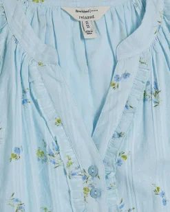Blue Floral Short Sleeve Mini Dress