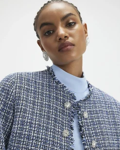 Blue Frayed Edge Boucle Jacket
