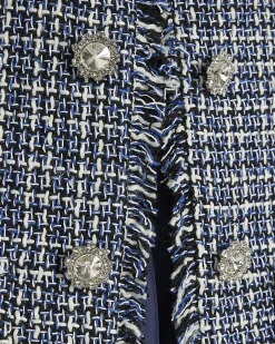 Blue Frayed Edge Boucle Jacket