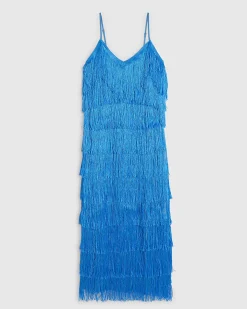 Blue Fringed Midi Dress