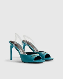 Blue Heeled Mule Sandals