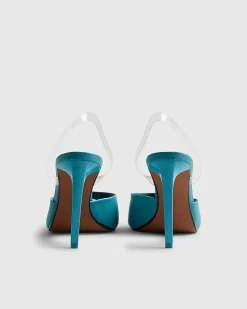 Blue Heeled Mule Sandals