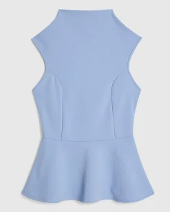 Blue High Neck Peplum Top
