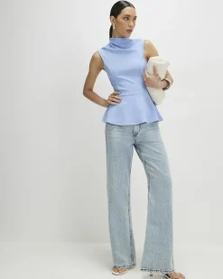 Blue High Neck Peplum Top