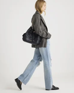 Blue High Rise Relaxed Straight Ripped Jeans
