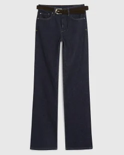 Blue High Waisted Belted Straight Leg Jeans