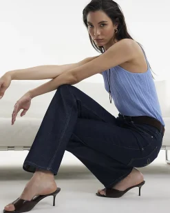 Blue High Waisted Belted Straight Leg Jeans