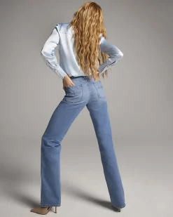 Blue High Waisted Belted Straight Leg Jeans