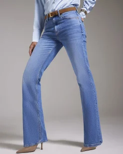 Blue High Waisted Belted Straight Leg Jeans